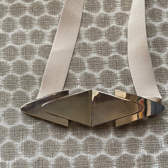 Accessories - Vintage 80s Elastic Belt with Gold Toned Geometric Buckle